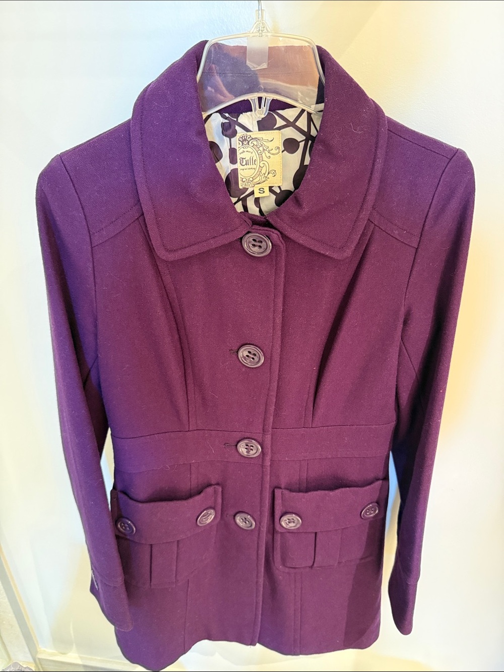 Tulle Deep Purple Button-Front Pea Coat